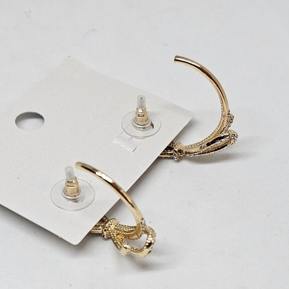 Sugarfix by BaubleBar Crystal Bow Hoop Earrings New Gold Tone - Picture 10 of 12